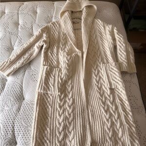 Zara Cream Cable-Knit Hooded Long Cardigan